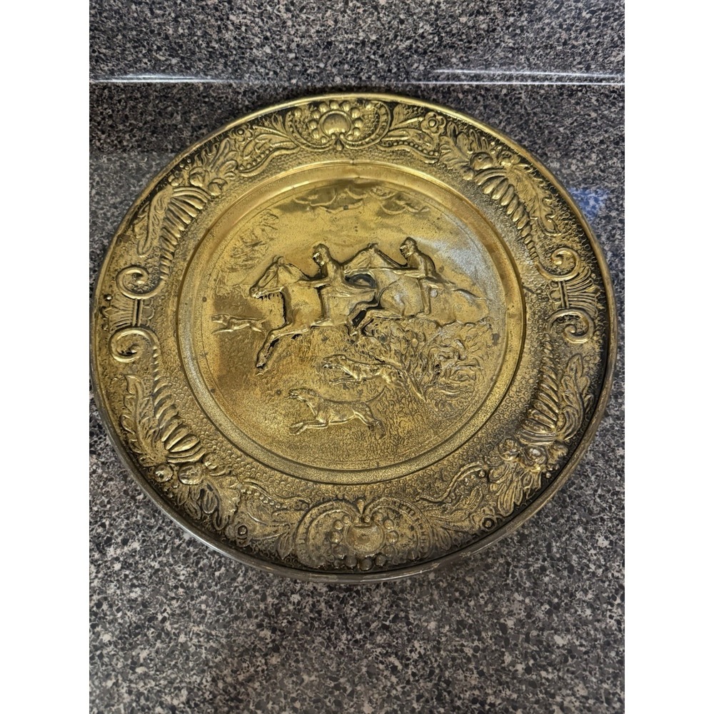 Vintage Embossed Brass Wall Plate Decorative Plate Made in England Horse & Plow - Picture 14 of 16